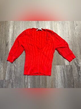 Zara Women’s V Neck Ruched Cropped Quarter Sleeved Red Top Size Small